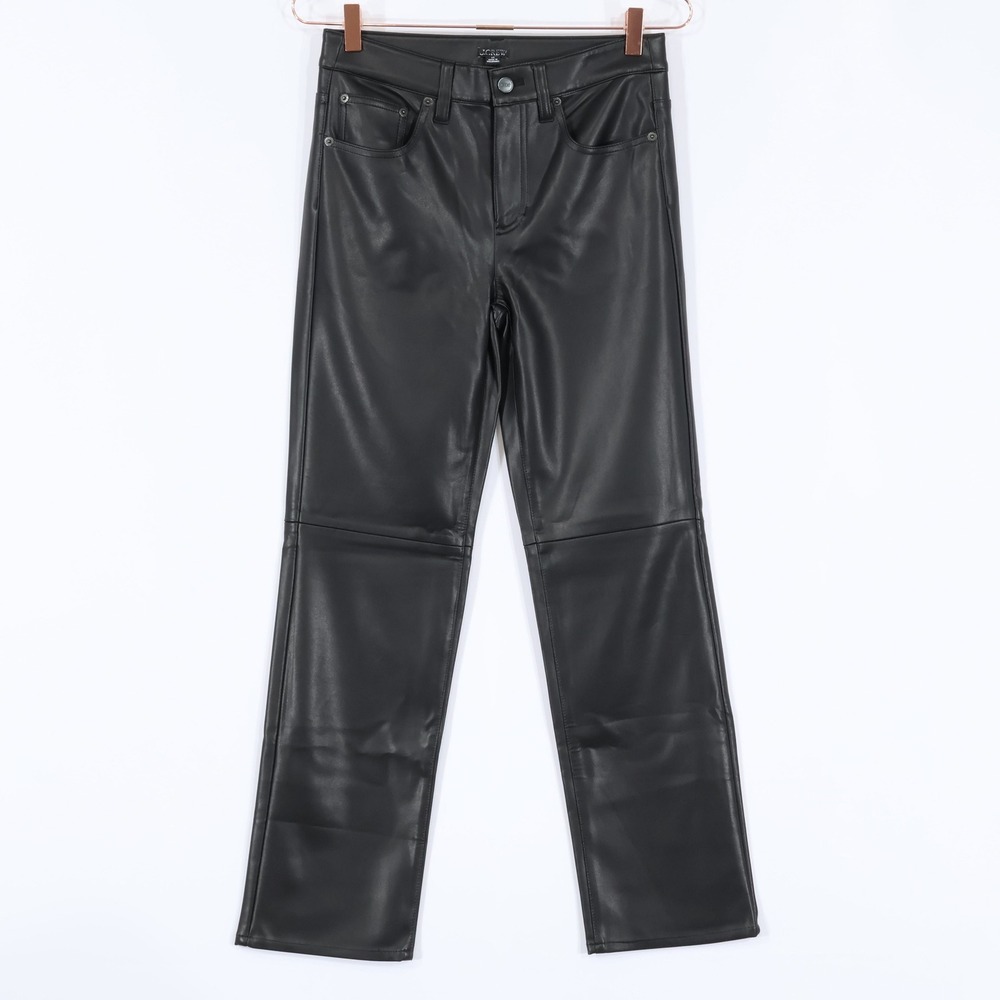 J.Crew Faux Leather Pants Womens 25‎ Black Straight Leg Sleek Edgy Chic $168 NWT